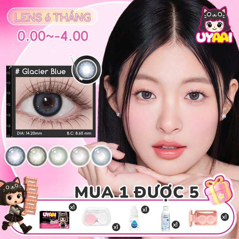 Mua 1 được 5 Apex Glacier series,Tròng kính UYAAI,6 tháng lens Cận 0-4 Số đo DIA 14,2 mm lens Hỗn hợp tự nhiên Tròng kính xám-xanh lục không viền Tròng kính bóng cao