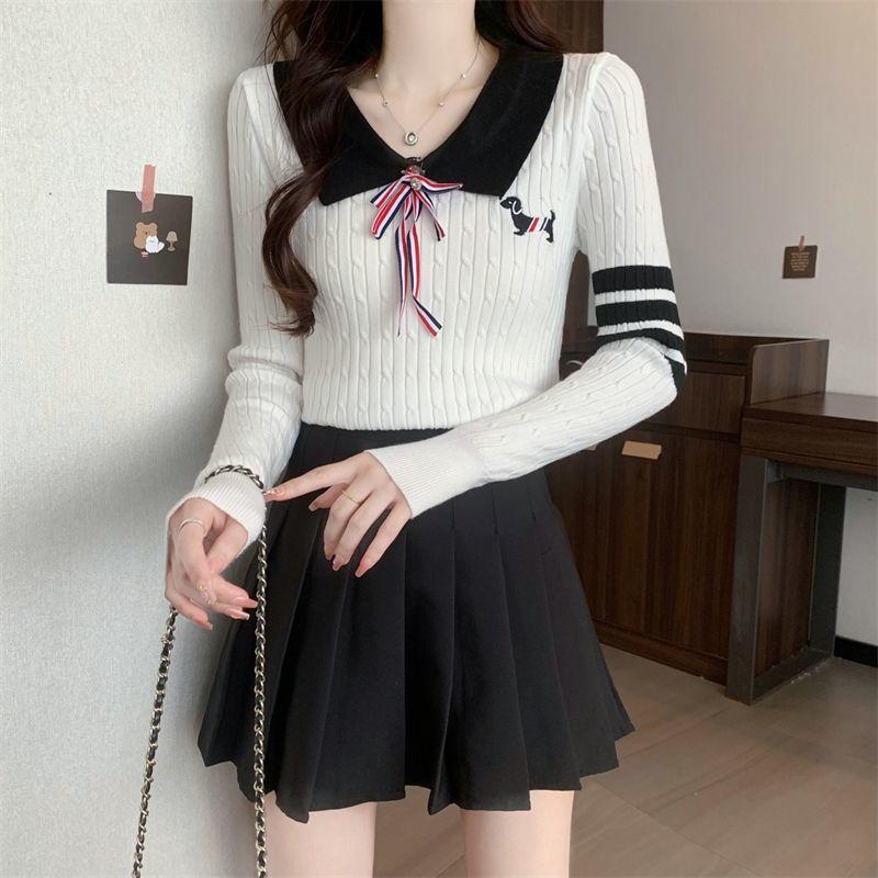 Product Introduction of Áo Len Thêu Ve Áo, Dành Cho Chó chó Con, Dài Tay, Thiết Kế Mới Mùa Thu 2024, Có Ruy Băng, Áo Nơ Đại Học Nữ Top 11