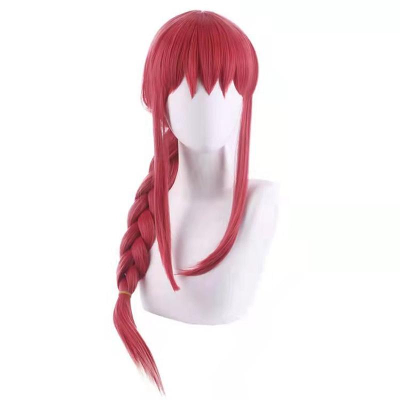 Phụ Kiện Tóc Giả Hóa Trang Anime Makima, Dành Cho Nữ, Cosplay Người Máy Cưa Xích, Tóc Tổng Hợp Bện Thẳng Dài, Thích Hợp Cho Halloween, Tóc Giả Dự Tiệc Nhập Vai Màu Đỏ 2