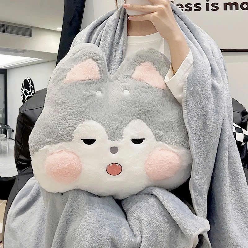 Thú Tròn Xù nhồi bông kèm mền Gấu Bông ANVIHOME Bộ Chăn gối văn phòng gối mền 3 trong 1