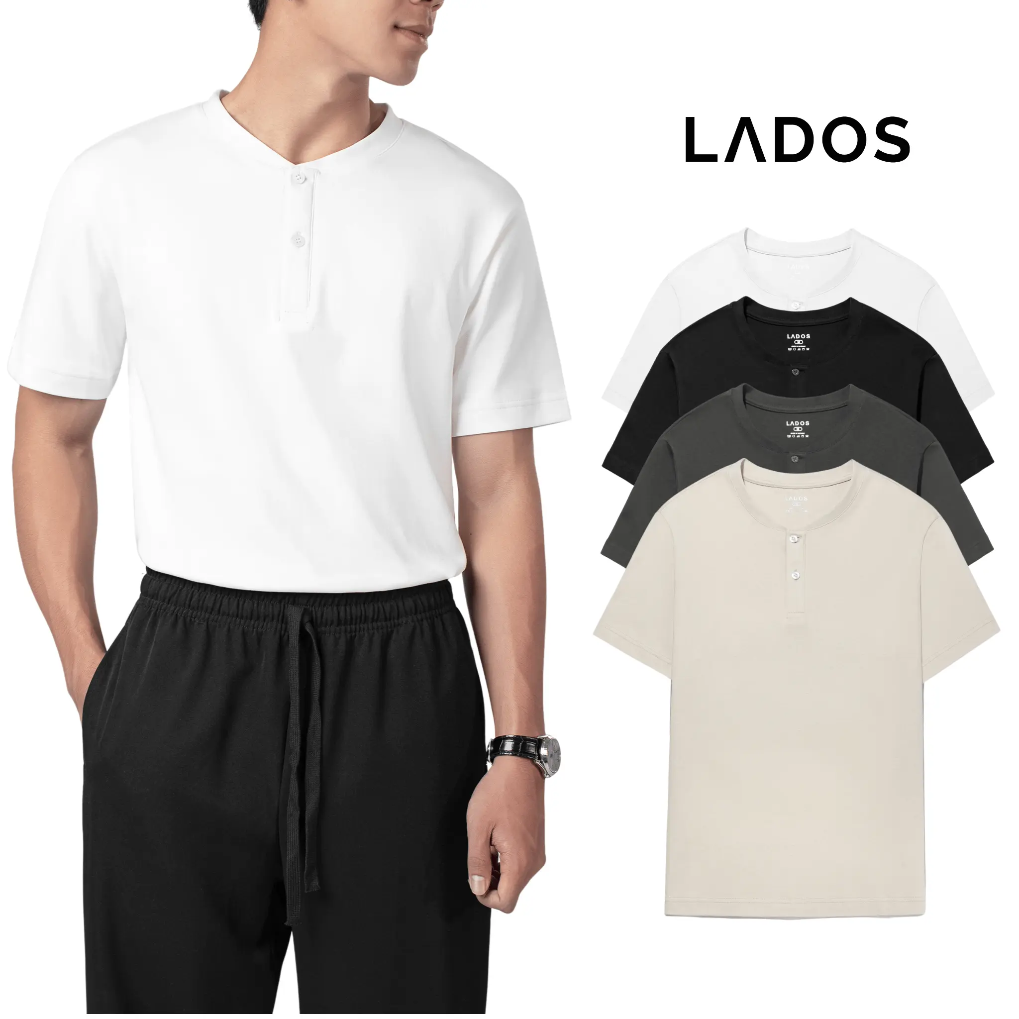 Áo thun cổ tàu cách điệu vải interlock cao cấp LADOS-9179 năng động, trẻ trung
