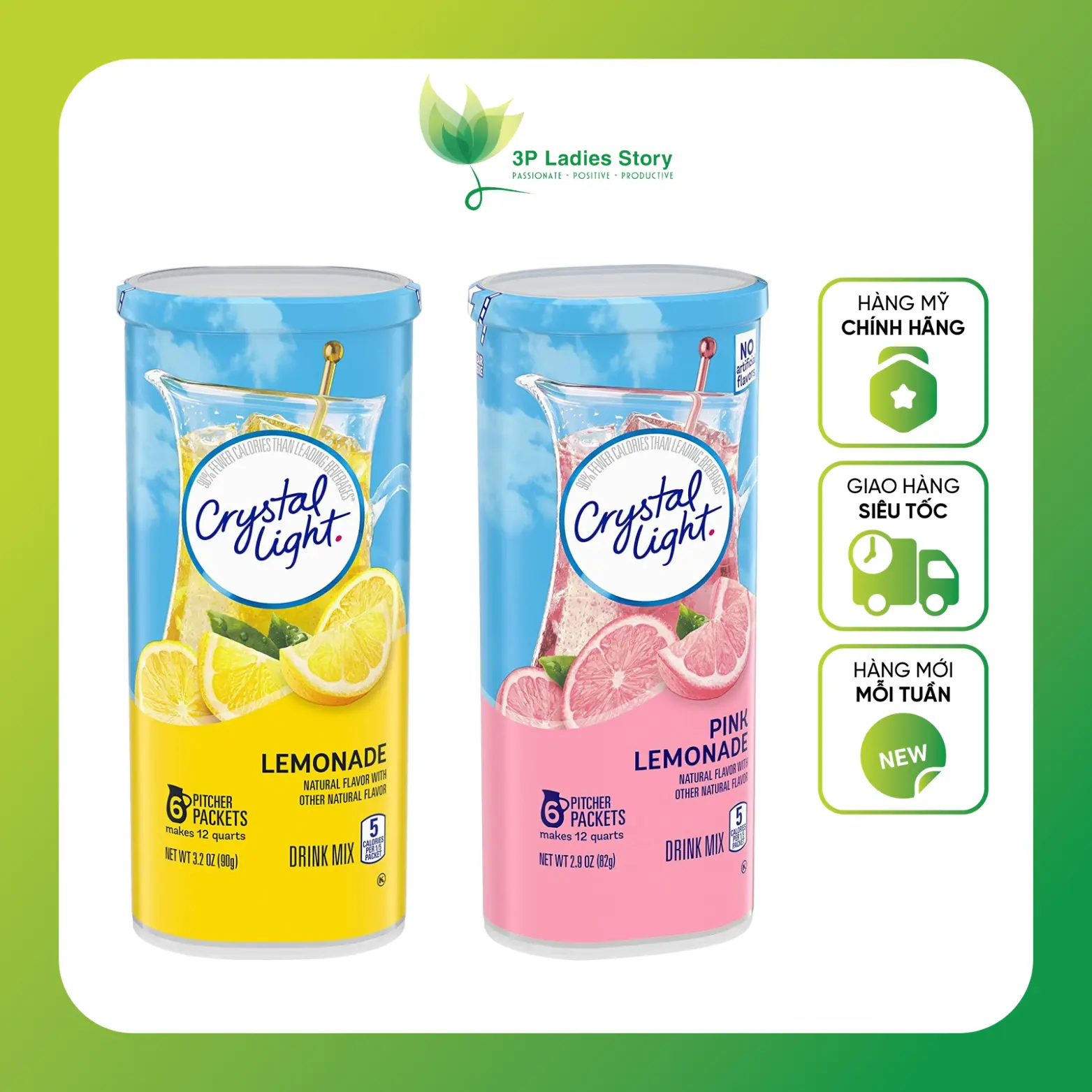 Bột Pha Nước Trái Cây Crystal Light Hộp Lớn Cho Người Ăn Kiêng Chua Ngọt