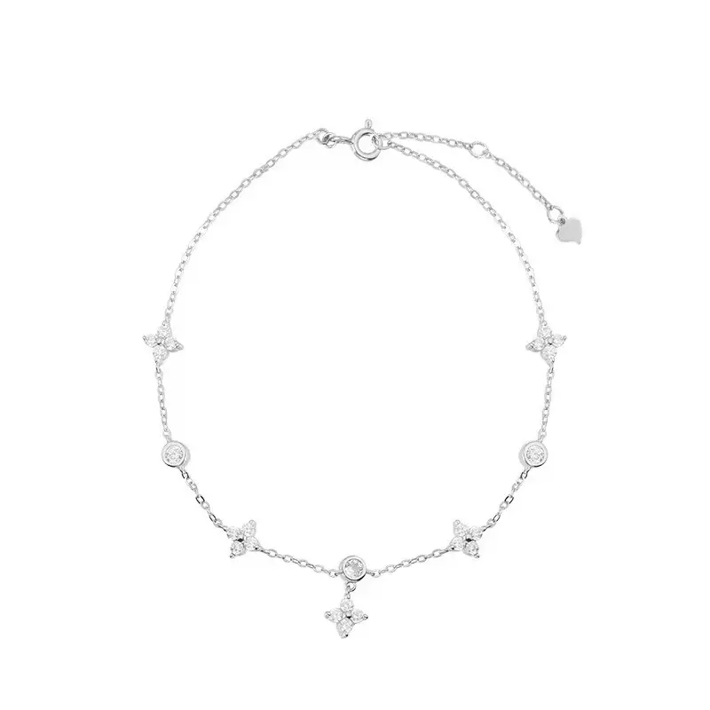 Vòng Tay Cỏ Ba Lá Zircon Siêu Lấp Lánh, Dành Cho Nữ, Chất Liệu Bạc s925, Phong Cách Sang Trọng Giá Cả Phải Chăng, Cao Cấp, Dễ Phối Đồ, Thiết Kế Tinh Tế vòng  tay  bạc  nữ  đẹp