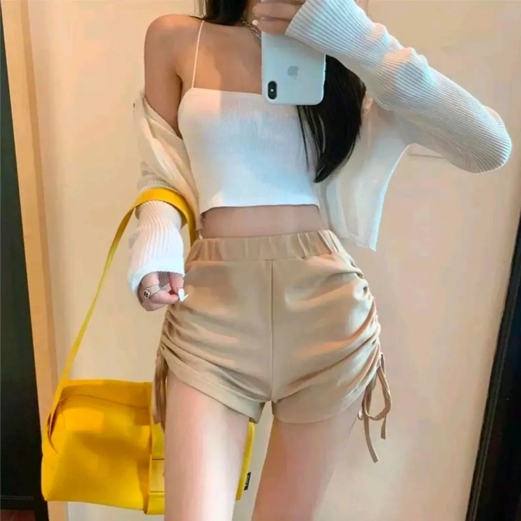hot pan korean mini skrit tali samping Spandex Shorts Celana Nyaman Wanita Pendek