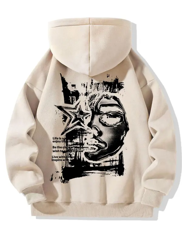 Men's Regular Fit Graphic Zip Up Thermal Lined Hoodie, Casual Drop Shoulder Long Sleeve Hooded Sweatshirt for Spring & Fall, Fashion Men's Clothes for Daily Wear 7