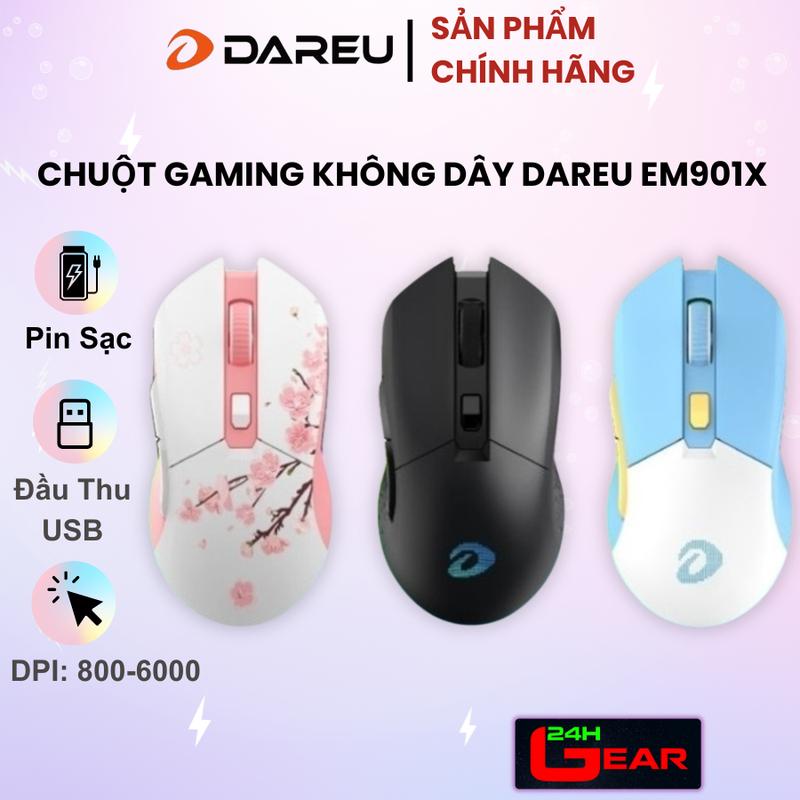 Chuột Dareu EM901X không dây  Hồng | Đen | Xanh Trắng ( LED RGB ,Kèm Dock Sạc )
