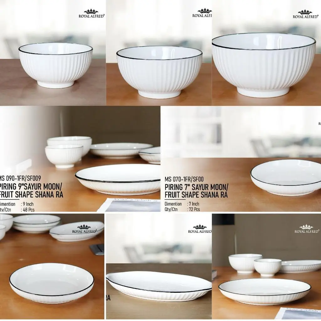 ROYAL ALFRED - Piring Mangkok Keramik SHANA Series Putih Polos / Piring Mangkok Bulat Cantik Aesthetic