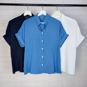 KEMEJA WANITA LENGAN PENDEK KERAH SANGHAI BAHAN CRINKLE AIRFLOW