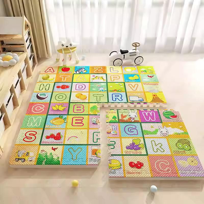 Miếng lót sàn nhà, Thảm xốp XPE trải sàn dày 1cm khổ lớn 60x60cm/ tấm tậng kèm viền che răng cuwqa màu vân gỗ, hoạt hình, đủ màu hè mát đông ấm, chống va đập cho bé