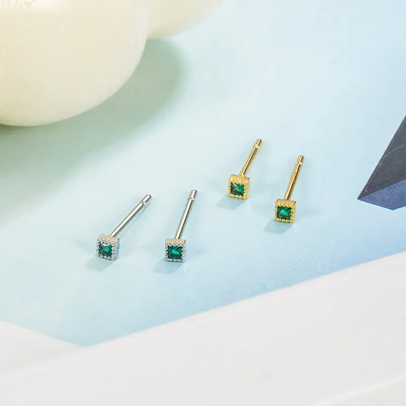 Luxe & Luster Jewelry Cute Green Zircon Stud Earrings, Brass Jewelry, Women's Jewelry, Earrings, Unique Design, High-end, Delicate, Elegant, Versatile, Korean Style