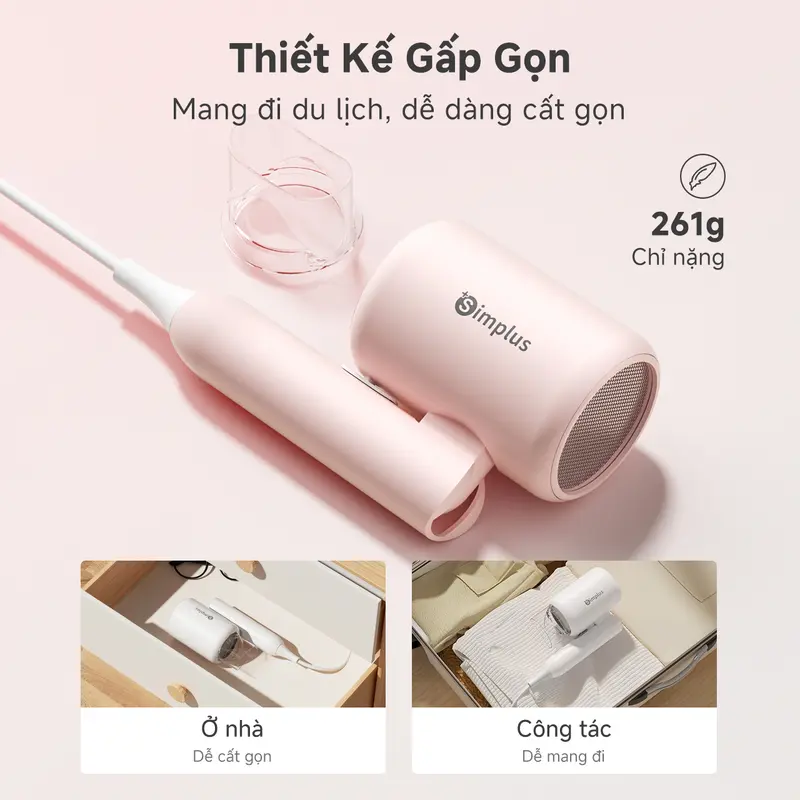 SimplusVN Máy sấy tóc gấp gọn Simplus CFJH008, 50 triệu Ion âm bảo vệ tóc, Công suất 800W, 3 mức điều chỉnh nhiệt, bảo vệ quá nhiệt Bảo hành 1 năm chỉ đổi không sửa 2