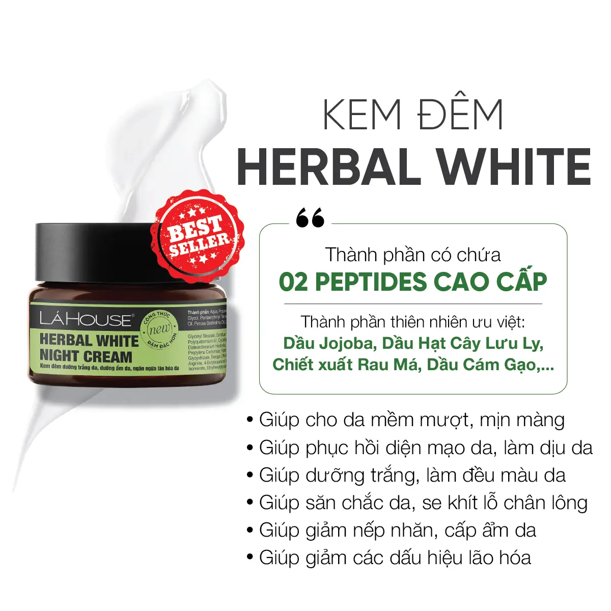Kem đêm dưỡng trắng và Chăm Sóc Da Lá House Herbal White Night Cream 10ml/30ml - Skincare