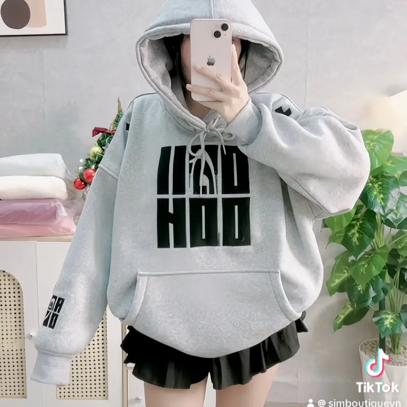 [FREESHIP] Hoodie nỉ bông thêu nổi nhiều size form rộng nón to women Cotton có thể giặt máy áo hoodie vàng áo hoodie & áo len khoác Nhung Top Kem boxy 1