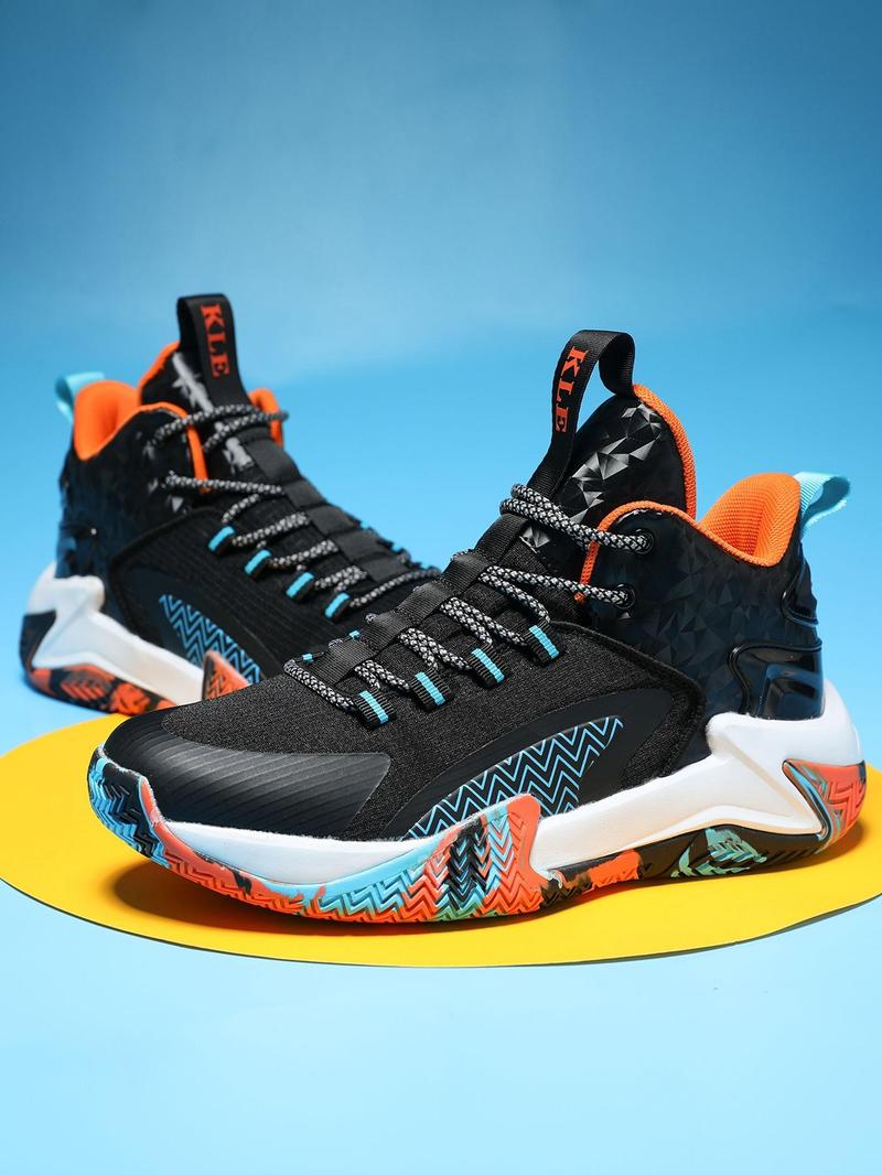 Product Introduction of Unisex Colorblock Lace Up High Top Basketball Shoes, Casual Comfortable Breathable Sports Shoes for Outdoor Wear, Sports Footwear for Men Women, 2024 New Trendy Sportswear for Summer 9