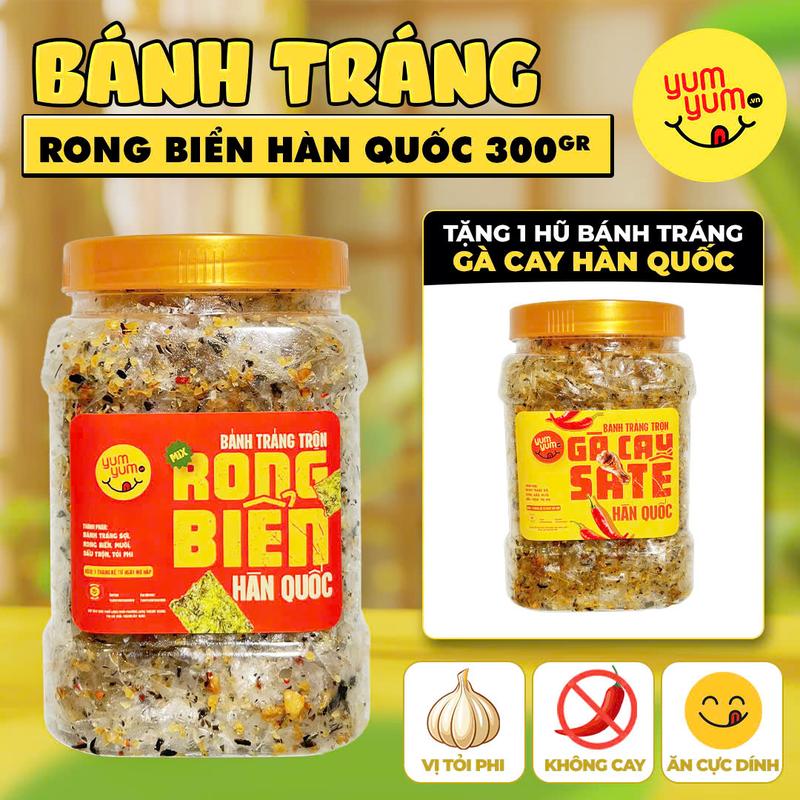 [Mua 1 Tặng 1] Bánh tráng trộn vị rong biển hàn quốc hũ lớn 300gr Ăn Vặt YumYum Food - Thơm, Giòn Tan - Snack Cay - Tặng 1 Hũ Gà Cay 100gr
