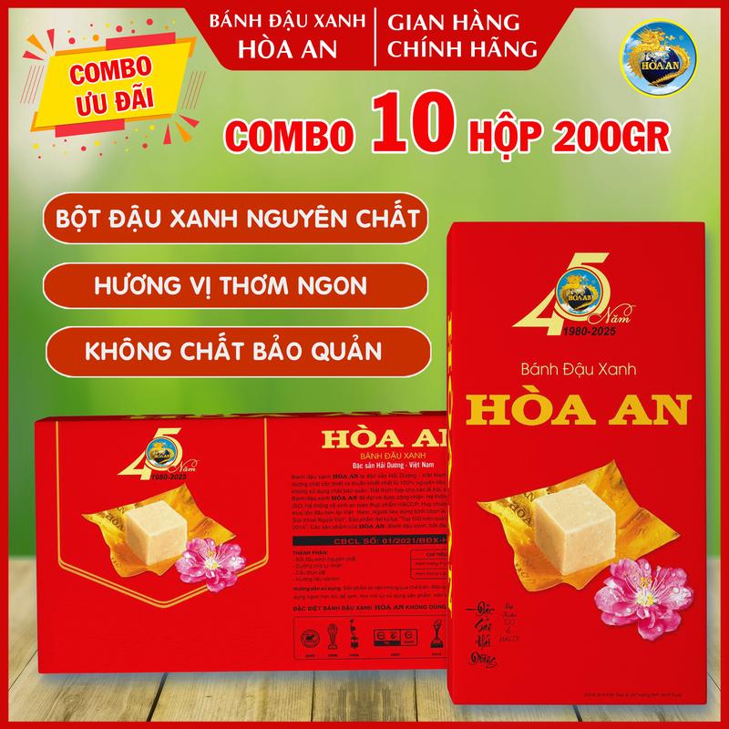 Combo 10 Hộp Bánh Đậu Xanh Hòa An 200gr (Date mới + chính hãng)