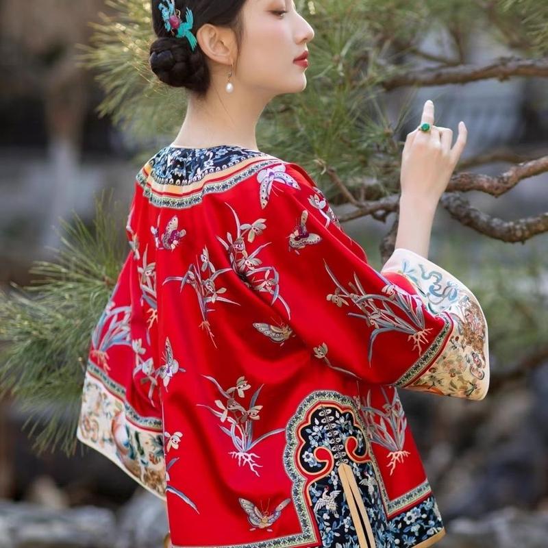 Quần Áo Nữ Triều Thanh, Quần Áo Han Chính Hãng, Thiết Kế Gege Triều Thanh, Cổ Tròn, Váy Mặt Ngựa, In Công Nghiệp Nặng 2
