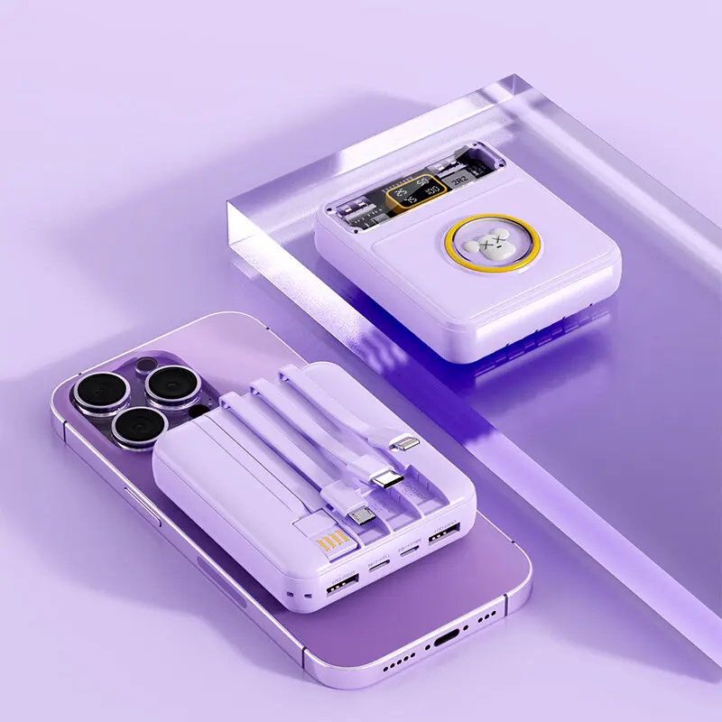 Sạc Dự Phòng Mini, Chính Hãng, Dung Lượng 20000mah, Hỗ Trợ Sạc Nhanh, Thiết Kế Camera, Tích Hợp 4 Cáp, Tương Thích Với iPhone, Remax, Xiaomi, Huawei 7