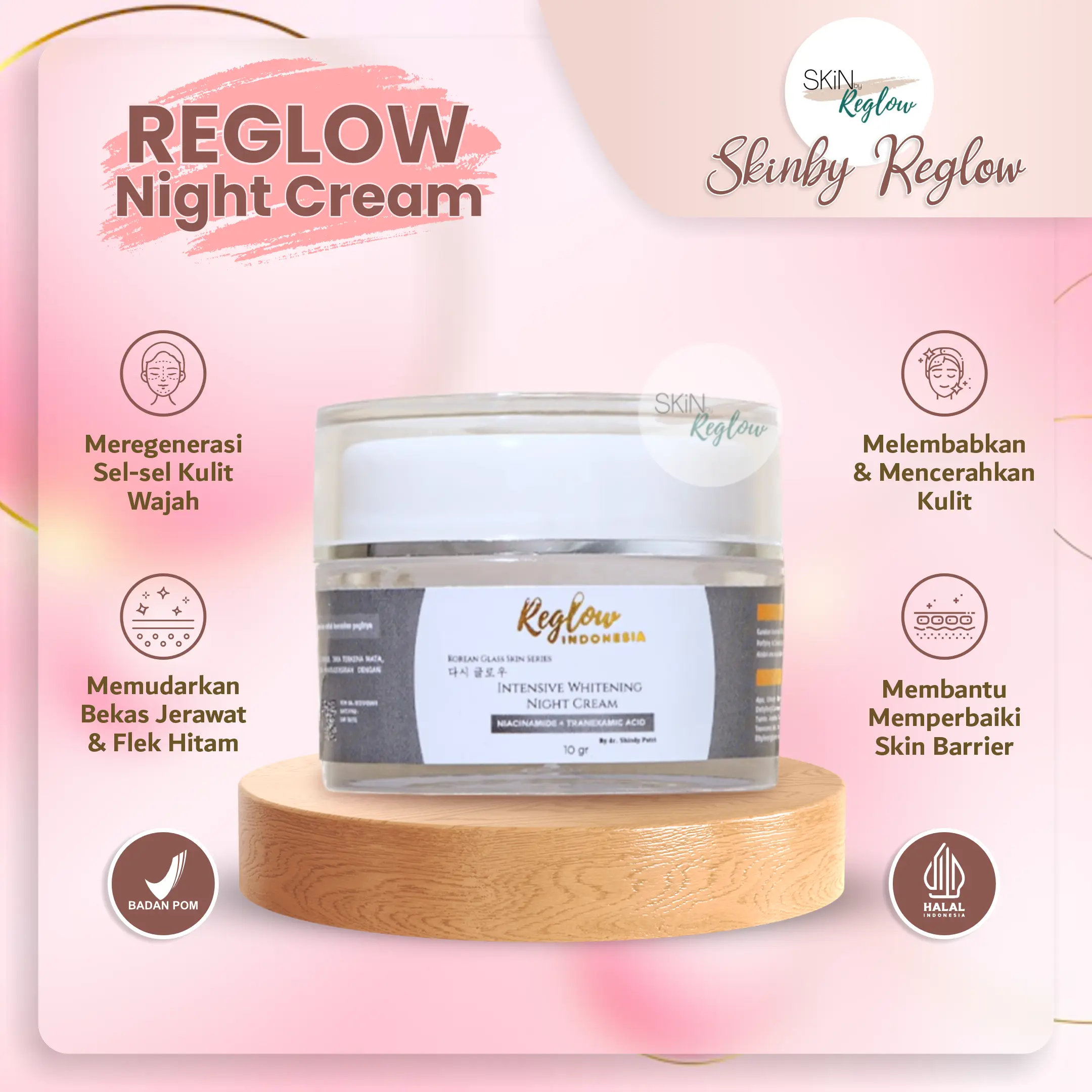 Reglow Intensive Whitening Night Cream Krim Malam Mencerahkan Melembabkan Kulit Wajah Menghilangkan Flek Hitam Dan Mencegah Penuaan Dini BPOM Pencerah Pelembab Kusam Muka Perawatan