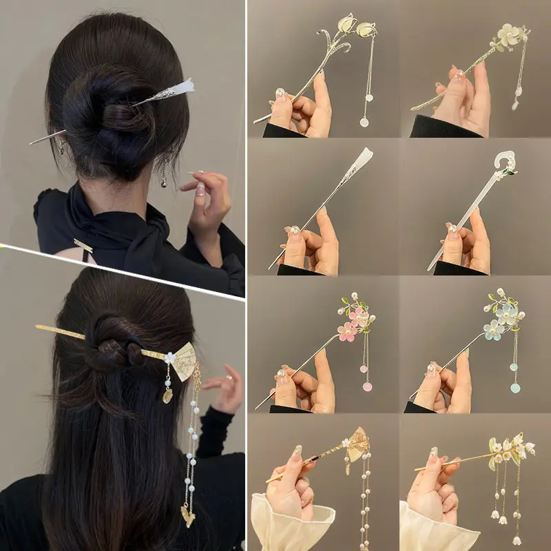 Jepit rambut gaya Cina dengan jumbai dan bunga untuk wanita, - TikTok ...