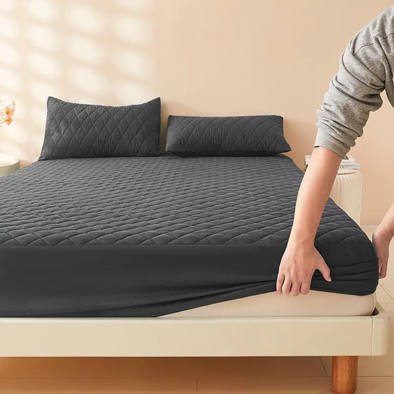 Solid Color Geometric Pattern Waterproof Fitted Sheet without Pillowcase, 1 Count Soft Comfortable Mattress Topper, Mattress Protector for Home , Hotel 3