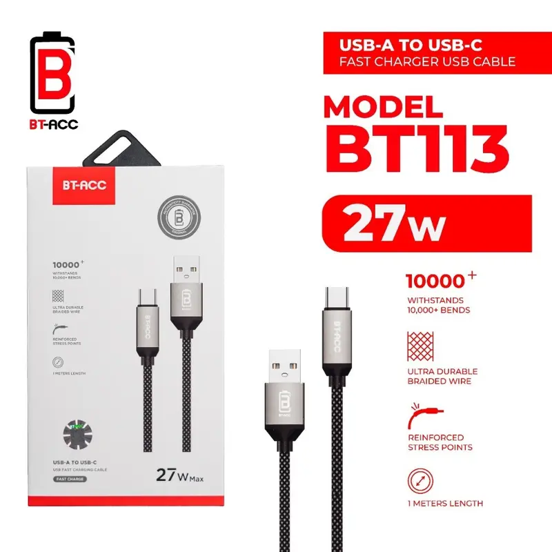 BT-ACC Kabel Data BT113 Cable USB-A to Type-C 27W Fast Charging
