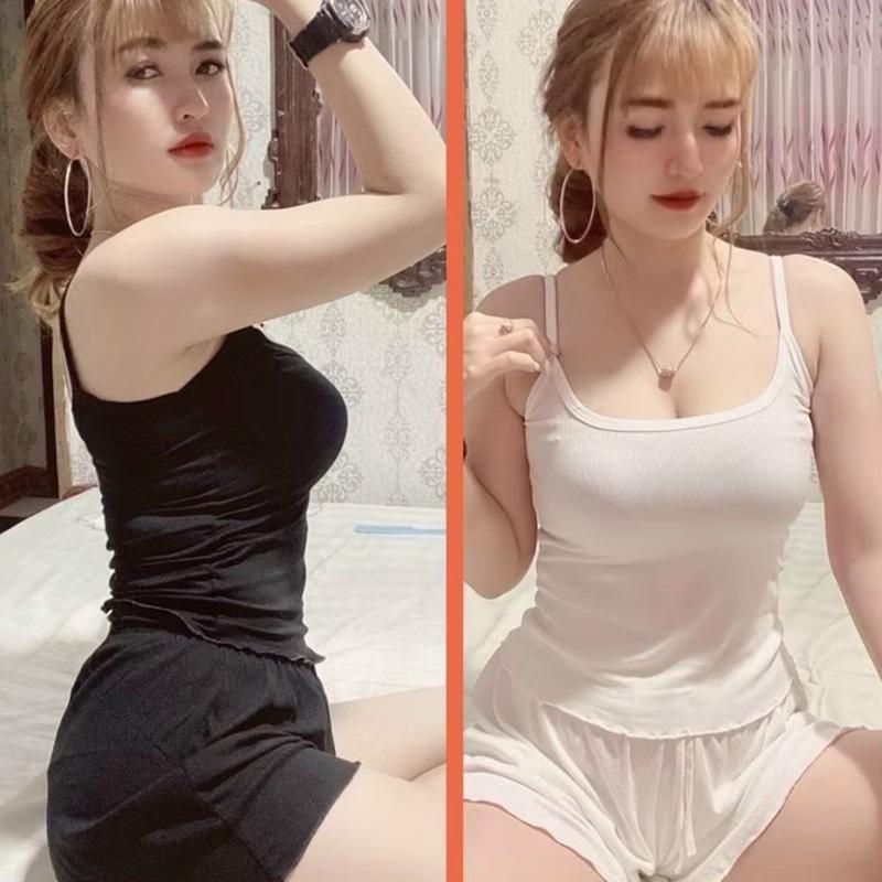 Bộ Đồ Ngủ Nữ,Set Áo 2 Dây Và Quần Đùi Vải Gân Tăm Phom Rộng Mặc Thoải Mái mã 05 Nhung Voi