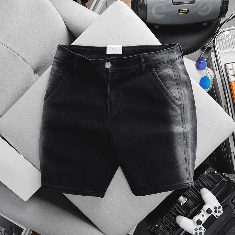 Quần short jean nam xám in túi chéo slim fit ôm dáng VNXK Menswear