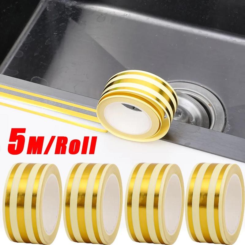 Cuộn Băng Dính Vàng Tự Dính Có Khe Hở Gạch Tinh Tế, 5 M / cuộn, Keo Dán Đường May Tường Sàn, Trần Nhà, Không Thấm Nước, Niêm Phong, Dải Giấy Bạc, Nhãn Dán, Đề Can, Tự Làm, Trang Trí Nhà Cửa