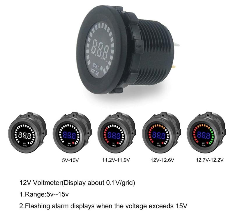 Đồng hồ Led đo Volt ắc quy ô tô và xe máy 12v DC - Volt meter hình tròn 2