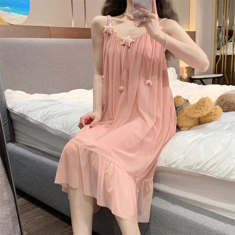 Bộ Đồ Ngủ Lưới dẻo Ngọt Ngào Và Dễ Thương, Dành Cho Bé Gái, Mỏng Và Mùa Hè, Dây Đeo Spaghetti Cổ Tích Váy Ngủ Ngôi Sao Năm Cánh, Bộ Đồ Ngủ, Năm 2024 5