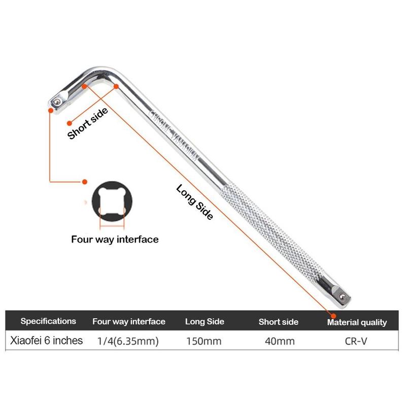 High Hardness 1/4" L-shaped Wrench Hand Tool Square Interface Socket Wrench High Torque L-shaped Spanner Mechanical Maintenance 2