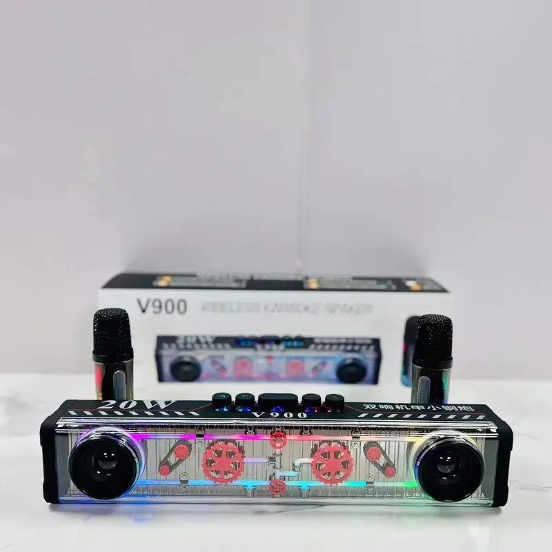 Loa karaoke bluetooth V900,công suất 20w  tặng kèm 2 míc không dây, đèn led cảm ứng theo nhạc Nghe Nhạc Củ Loa 3