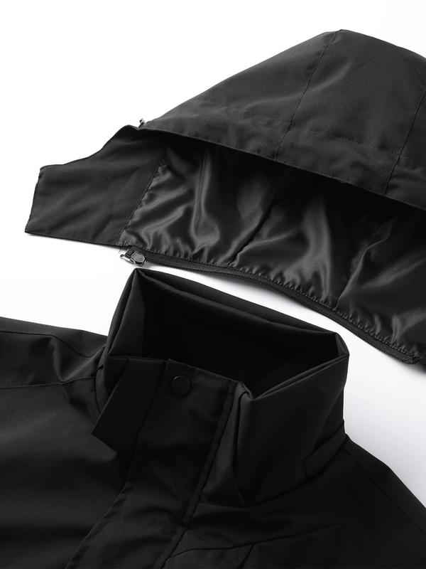 Men's Solid Zip Up Detachable Hooded Jacket, Regular Fit Casual Long Sleeve Outerwear for Fall & Winter, Men's Clothes for Daily Wear 5
