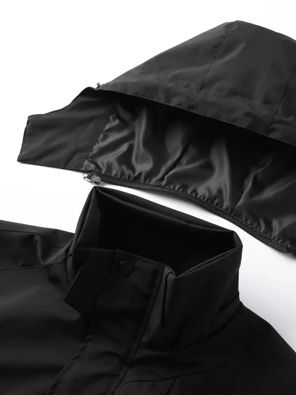 Men's Solid Zip Up Detachable Hooded Jacket, Regular Fit Casual Long Sleeve Outerwear for Fall & Winter, Men's Clothes for Daily Wear 5