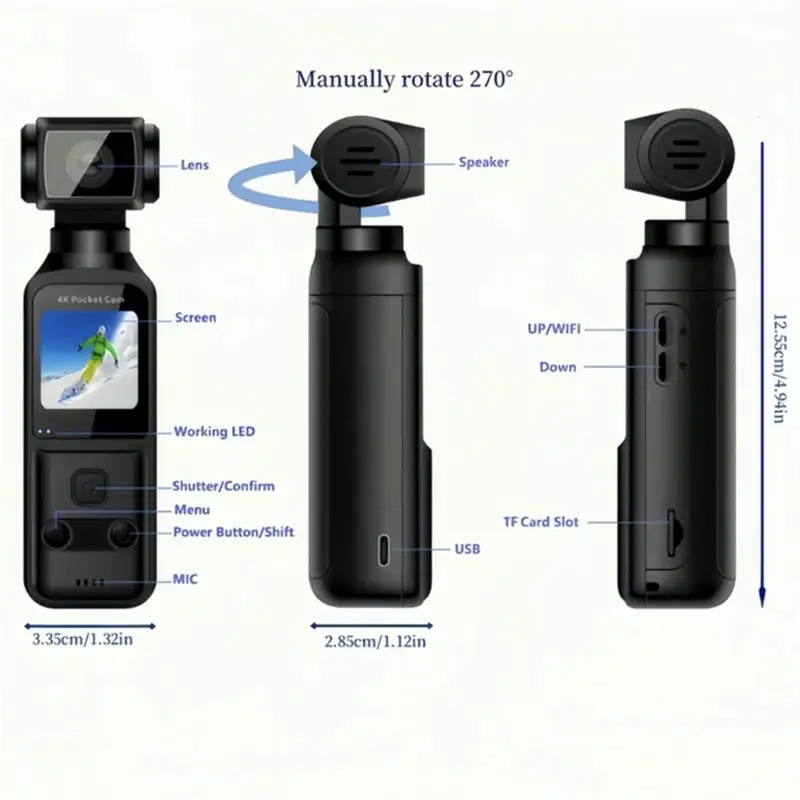 HD Handheld Camera, Portable Vlog Camera, 4K Pocket Sports Camera for Cycling, Photography, Recorder 1