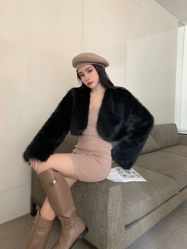 Product Introduction of Áo Khoác Lông Giả Phong Cách Cổ Điển Thanh Lịch, Xã Hội, Dành Cho Mùa Thu Và Mùa Đông, Áo Crop Top Dáng Rộng, Áo Khoác Lông Nữ Jacket 7