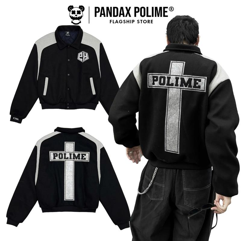 Áo khoác boxy jacket varsity local brand bomber nam nữ trần bông phối màu chất dạ ép nỉ croptop unisex Pandax Polime Menswear