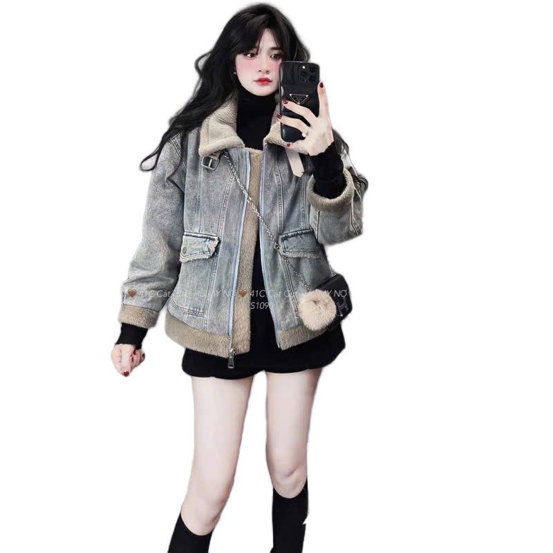 Áo khoác jean lót lông nữ