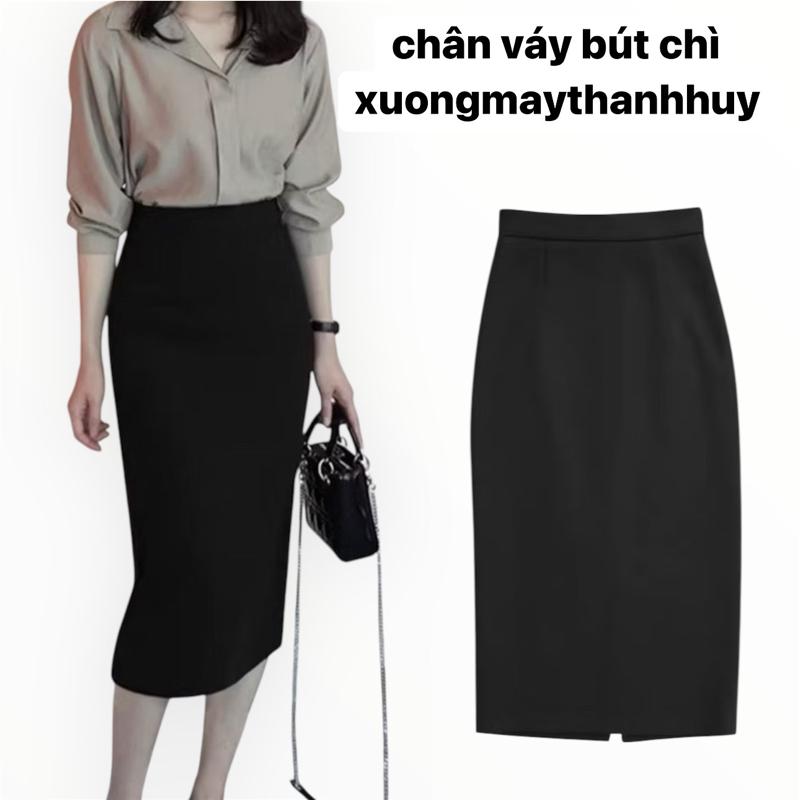 Chân váy bút chì dáng dài có xẻ sau, chân váy chất umi co dãn, chân váy công sở vải UMI hàn quốc thoải mái-Chân váy công sở co dãn