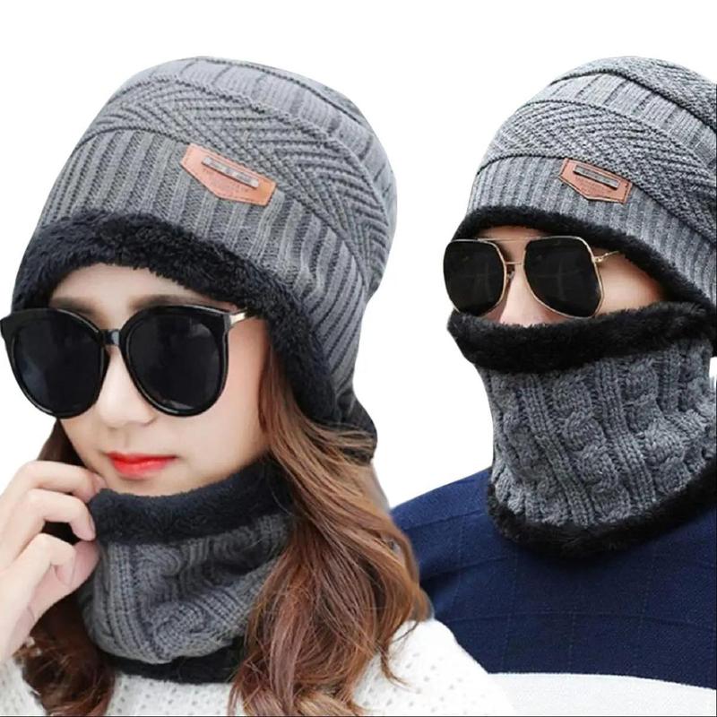 Mũ len nam nữ kèm khăn quàng cổ nón len co giãn đội đầu mùa đông dùng cho cả nhà