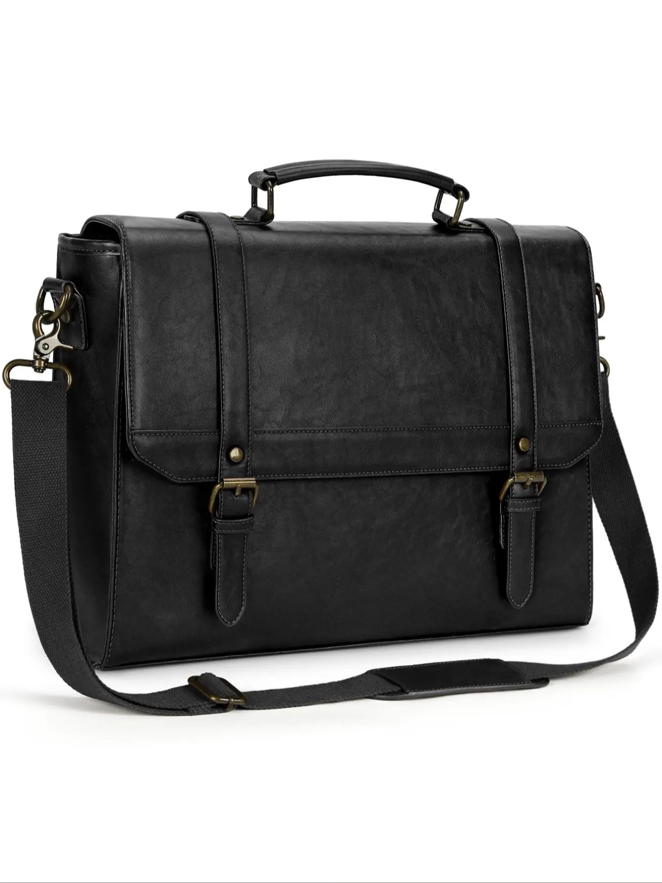 Men's Vintage Solid Color Briefcase, Large Capacity Briefcase Fits 15.6 Inch Laptop, Retro Shoulder Bag for Office Business Travel College