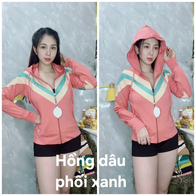ÁO 5 TÚI SIÊU TO PHỐI 3 MÀU ,  phom 60/70 kg Nón TO THUN COTOON mịn mát mã VV Cotton Nữ Women Jacket Top Hoodie 2