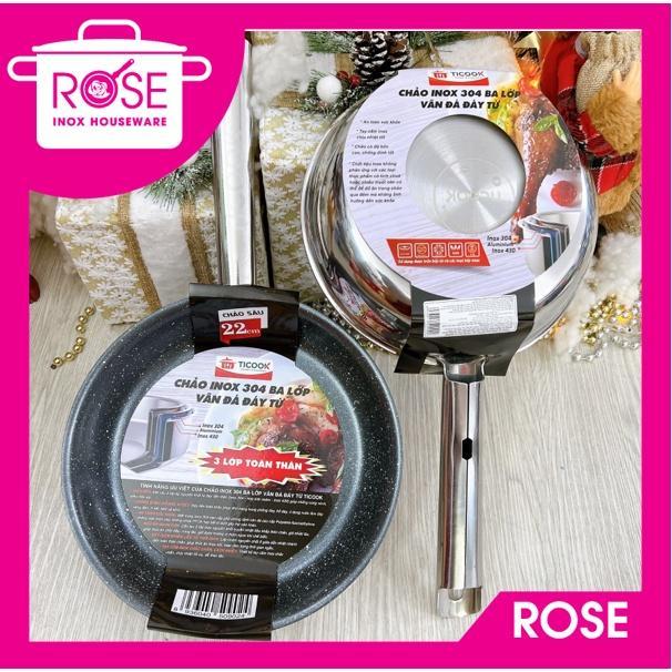  Chảo Inox 304 VÂN ĐÁ CHỐNG DÍNH TICOOK 3 LỚP TOÀN THÂN - Chảo VÂN ĐÁ CHỐNG DÍNH dùng mọi loại bếp CAO CẤP XỊN XÒ 