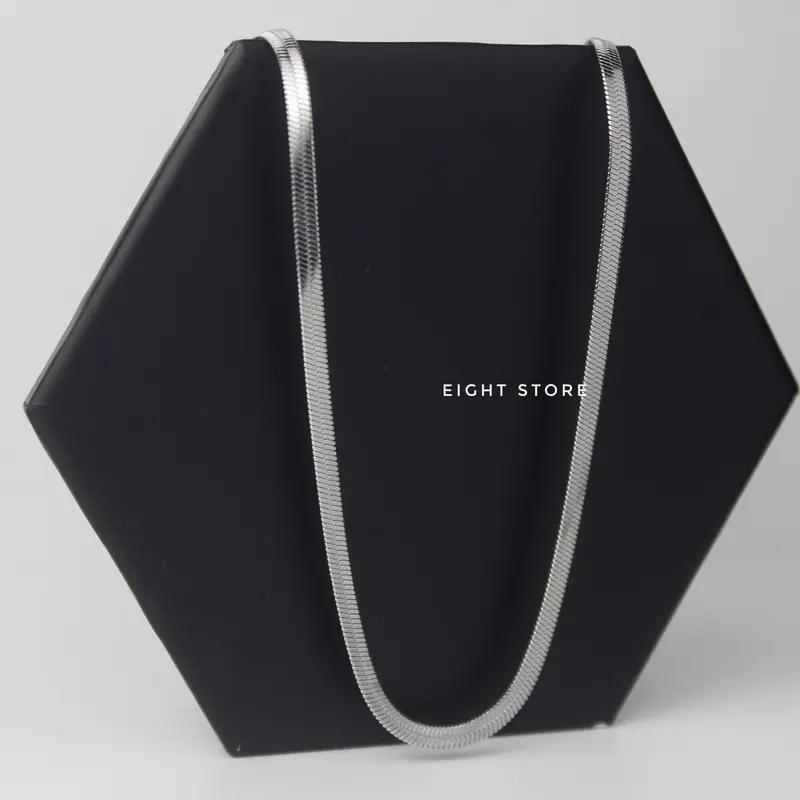 Kalung Titanium Pria/Wanita Model Pipih 3mm Anti Karat Dan Tidak Luntur. 1