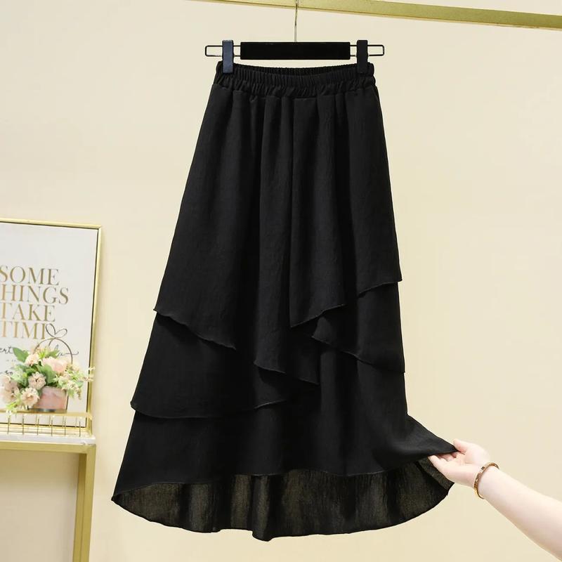 Quần Áo Nữ, Phong Cách Mùa Hè, Ngoại Cỡ, Cô Gái Đầy Đặn, Thời Trang, Sành Điệu, Hợp Xu hướng, Thường Ngày Và Thoải Mái, Họa Tiết Bất Đối Xứng Giả Hai Lớp, Váy 8