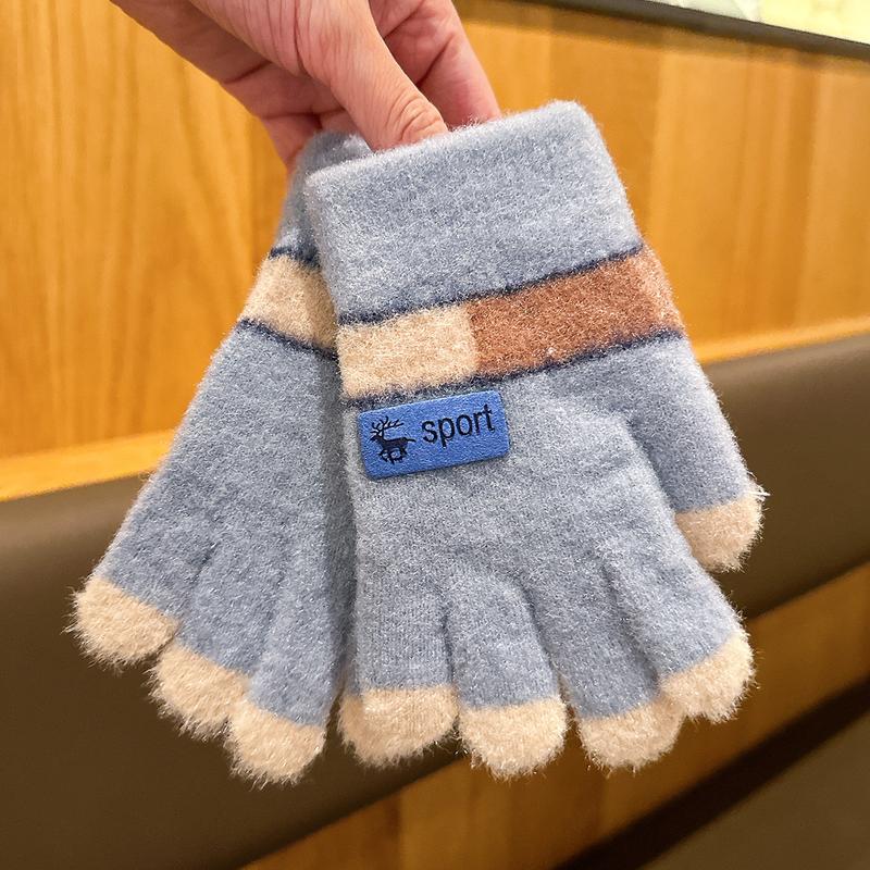 Product Introduction of Children's Gloves Autumn and Winter 5-12 Years Old Knitted Warm-Keeping and Cold-Proof Primary School Boys and Girls Baby Five Finger Riding Gloves 4