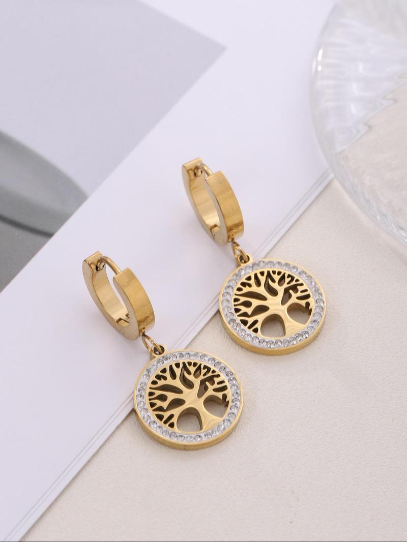 Product Introduction of 1 Pair Fashionable Tree of Life Design Dangle Earrings, Floral Engraved Design Drop Earrings, Fashion Jewelry for Women 4
