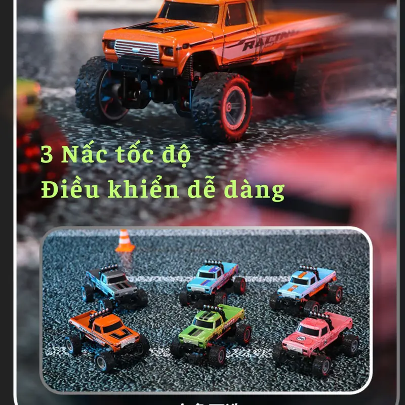 Xe Bán Tải Địa Hình Mini Tỉ Lệ 1:64, Không Bị Trùng Sóng, Có Giảm Sóc 4 Bánh, Khung Vỏ Hợp Kim Chắc Chắn, Có Đèn Trước Đèn Sau Đèn Gầm Với 3 Nấc Tốc Độ, Leo Dốc Cực Khỏe 3