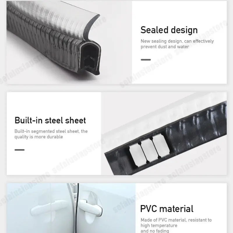 10 meter List Pintu Mobil Universal Karet Peredam Pintu Mobil Pelindung Pintu Hitam / Pelindung Tepi Dilindungi Lapisan U Bentuk Pintu Tepi Bumper Strip isolasi suara penyegelan strip kedap suara karet trim Strip Weatherstrip Car Kendaraan 3